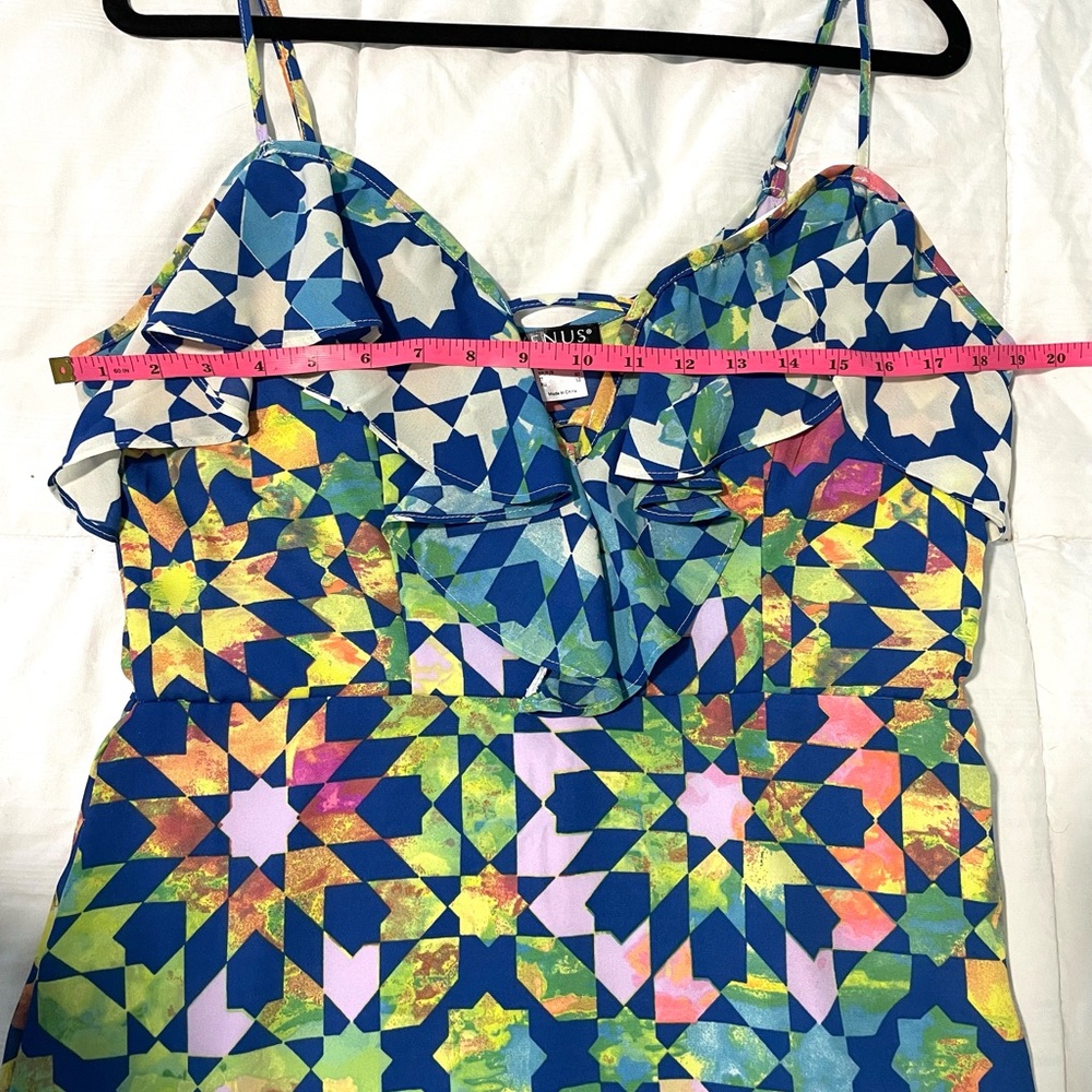 VENUS Asymmetrical Dress Spagetti Straps Geometric Print Party Y2K SZ 12 EUC - Picture 9 of 11